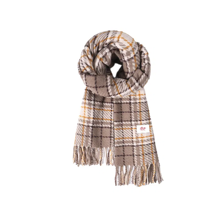 浪莎 软糯圈圈纱格子围脖文艺风韩版时尚百搭撞色保暖 聚酯纤维 绒线围巾 男女同款情侣款