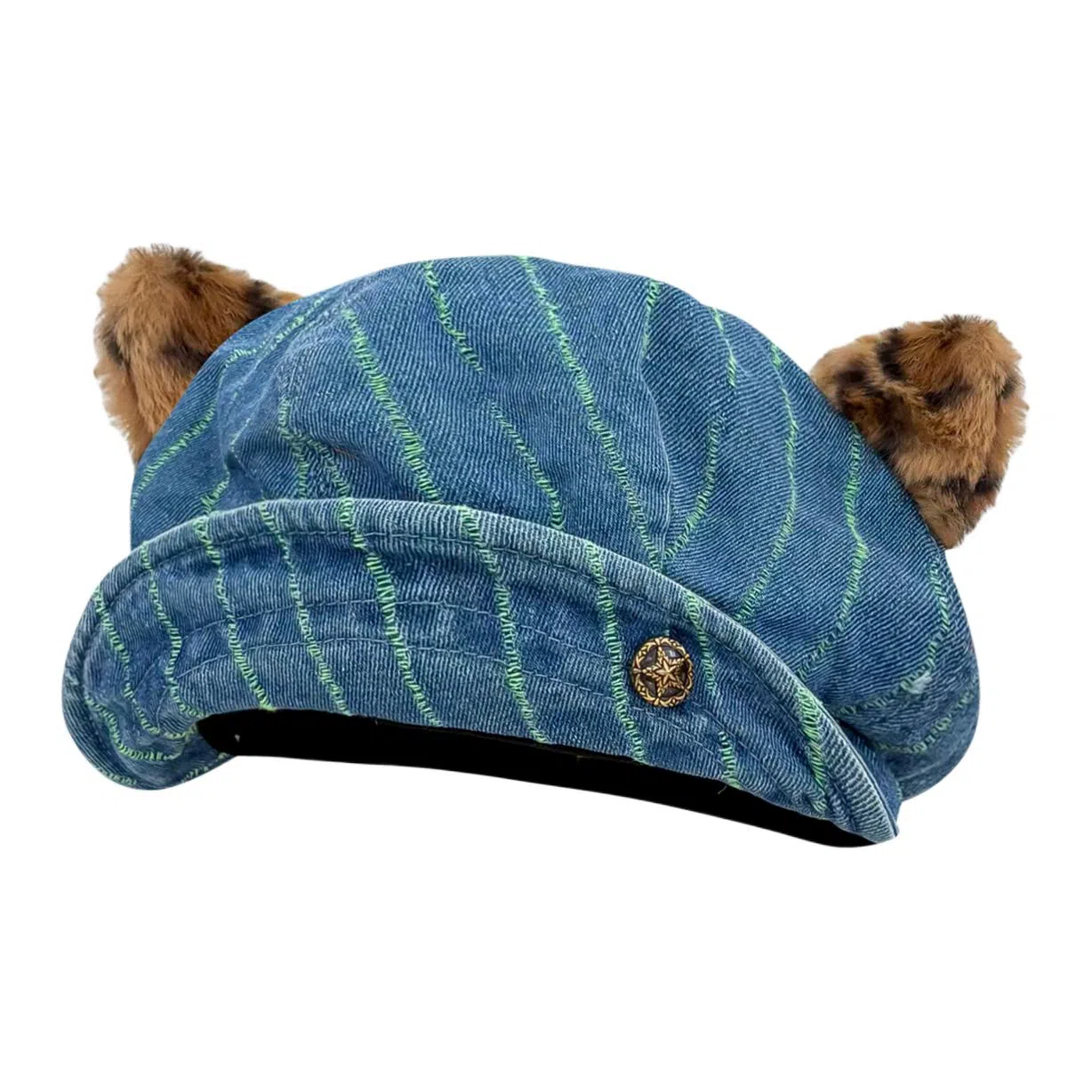 木林森 日系复古条纹豹纹耳朵八角帽百搭显脸小画家帽云朵帽潮 棉 贝雷帽 男女同款情侣款