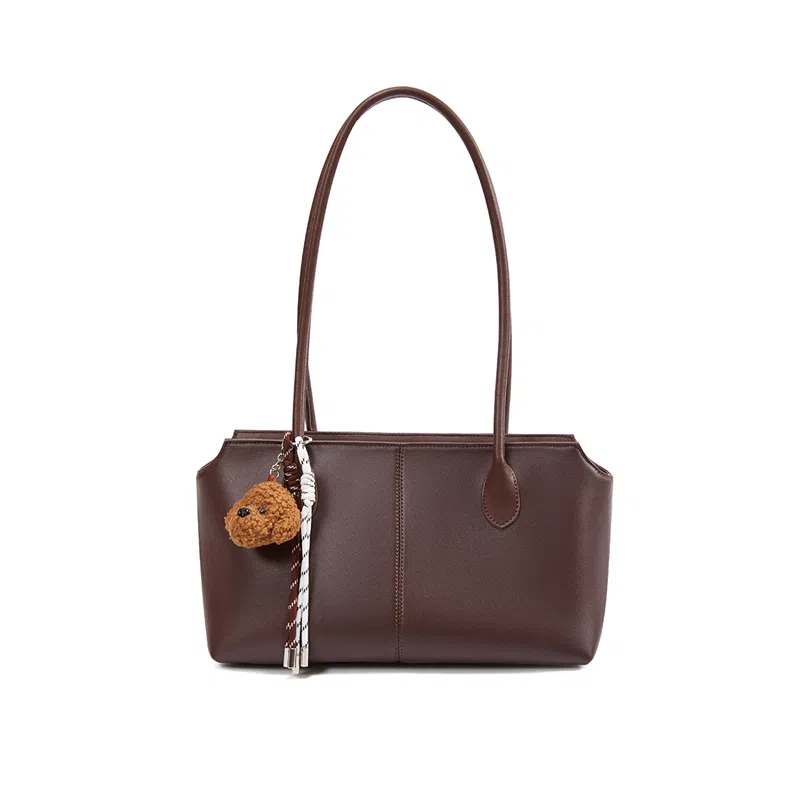 红蜻蜓 韩系简约风可爱泰迪挂饰点缀日常通勤慵懒风实用百搭款 牛皮 托特包单肩包 女款 棕色/黑色/咖啡色
