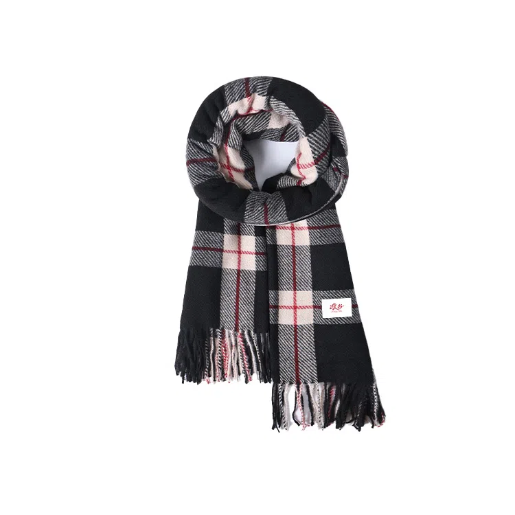 浪莎 格纹双面仿羊绒披肩高级感保暖流苏围脖 聚酯纤维 绒线围巾 男女同款情侣款