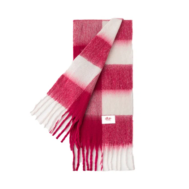 浪莎 柔软温柔大格保暖 聚酯纤维 绒线围巾 男女同款情侣款