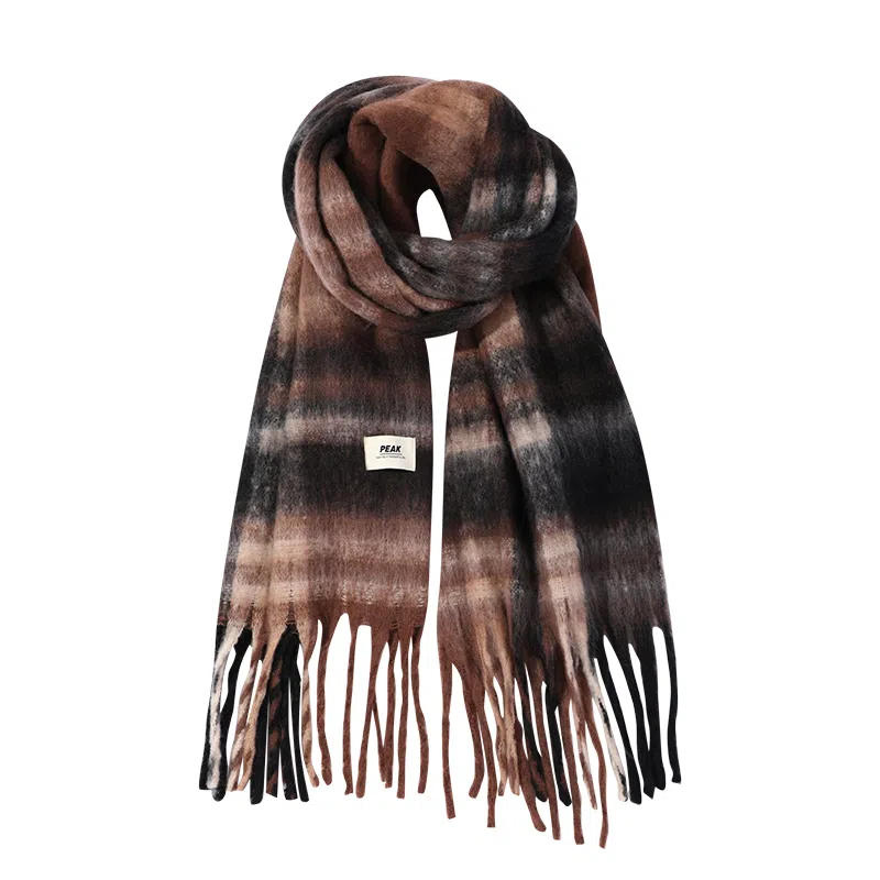 匹克 时尚高级感蓬松柔软亲肤大拉毛格子流苏加厚保暖 聚酯纤维 绒线围巾 男女同款情侣款