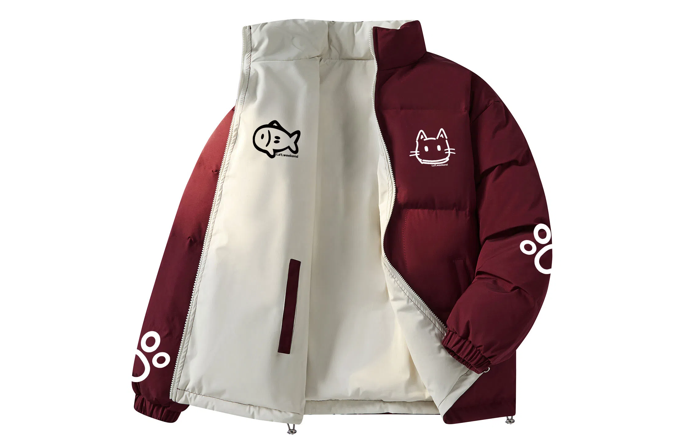 LA'T.WEEKEND Reversible Cartoon Cat Logo Cotton Jacket