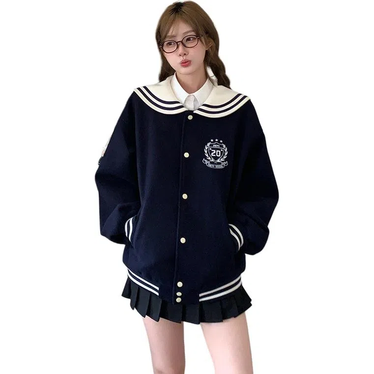 东鲸岁时记 开学季女优雅简约学院风穿搭长袖棒球服纯色半裙内搭花边小裙子学生日常甜美可爱裙装套装 女款 礼盒装