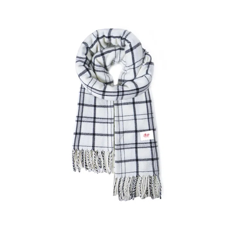 浪莎 经典黑白灰格纹双面高级百搭保暖流苏 礼盒装 聚酯纤维 绒线围巾 男女同款情侣款