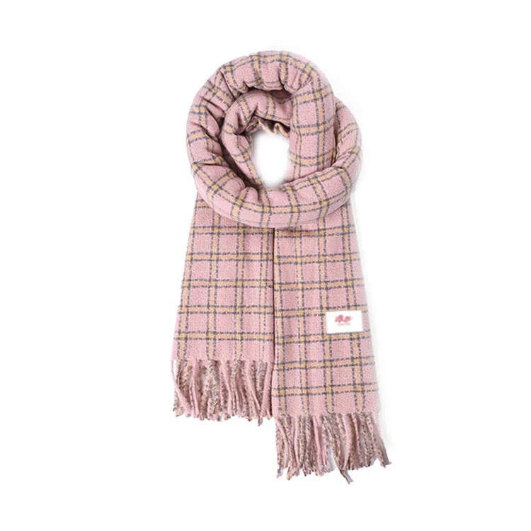 浪莎 小清新韩版高级感格纹流苏简约围脖秋冬季时尚仿羊绒保暖 心动礼盒装 聚酯纤维 绒线围巾 男女同款情侣款