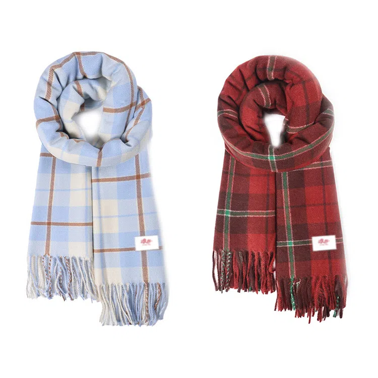 浪莎 小清新学院风高颜值粗线条格子秋冬季防寒护脖保暖加厚柔软撞色围脖 心动礼盒装 聚酯纤维 绒线围巾 男女同款情侣款