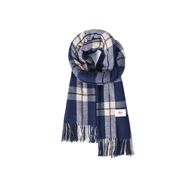 浪莎 格纹双面仿羊绒披肩高级感保暖流苏围脖 聚酯纤维 绒线围巾 男女同款情侣款