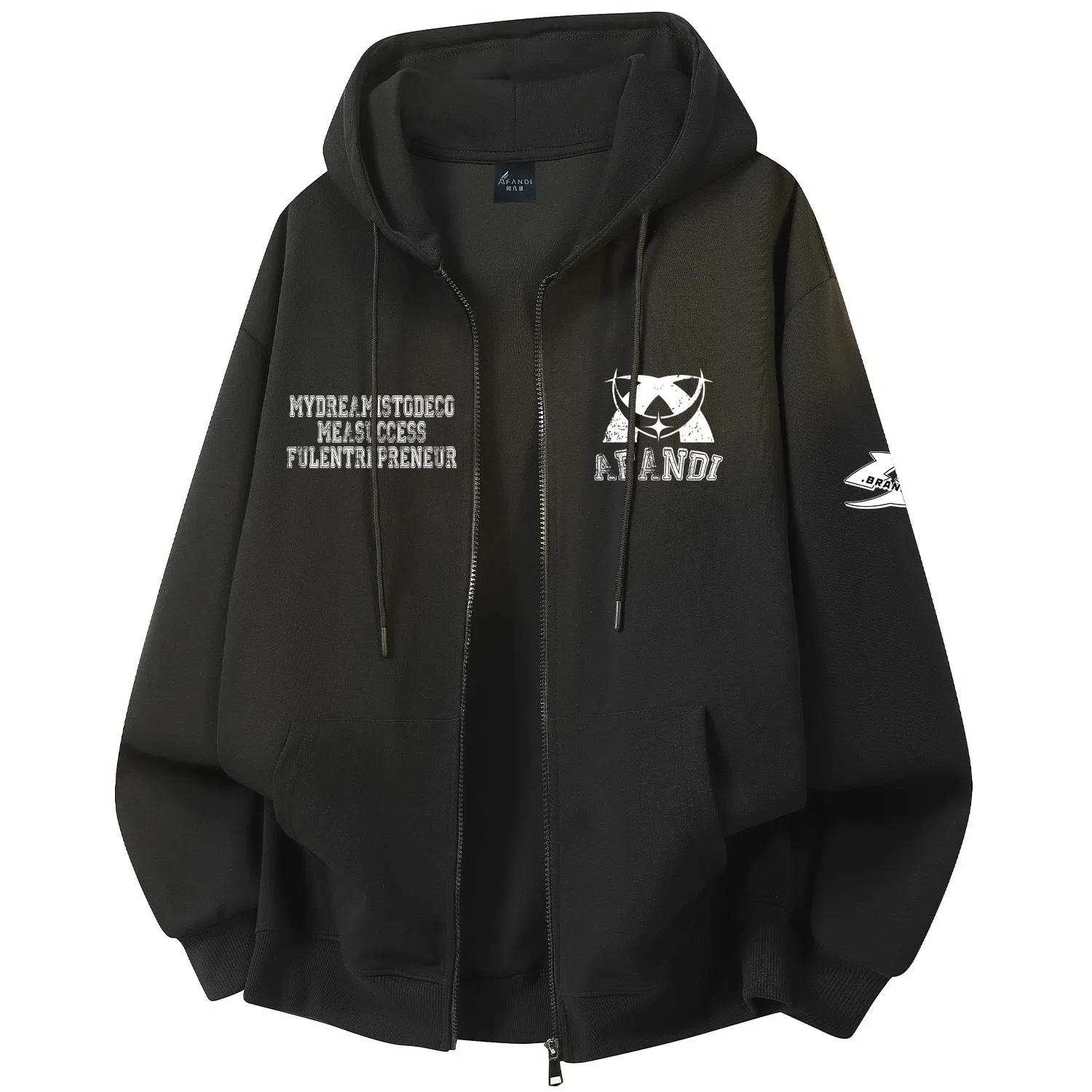 阿凡迪 【重磅华棉】美式潮流校园基础款品牌字母复古涂鸦印花高街通勤个性穿搭少年感无性别主义宽松简约拉链开衫连帽卫衣 男女同款