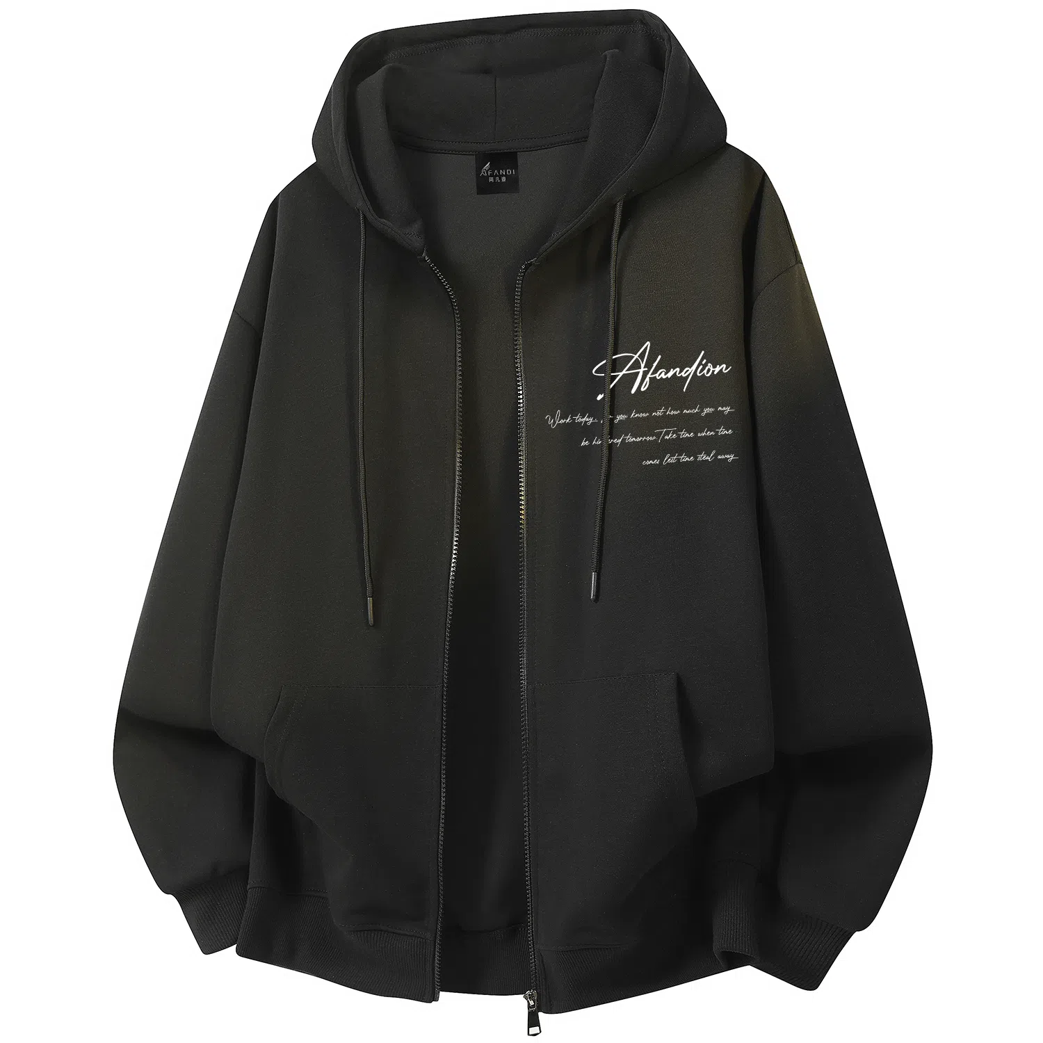 阿凡迪 【华棉重磅】美式高街简约品牌签名字母高级感纯色基础校园风学生街头百搭休闲通勤无性别主义潮流开衫拉链外套连帽卫衣 男女同款