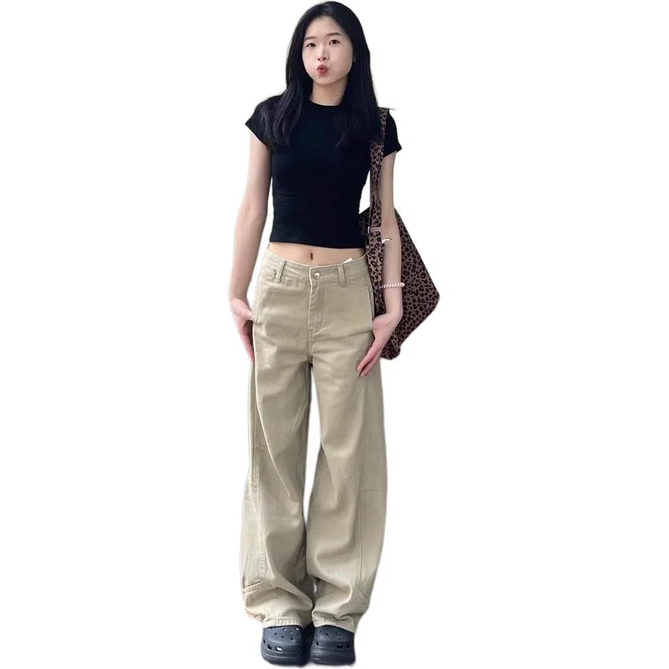 么宁 适中高腰宽松阔腿牛仔裤 女款