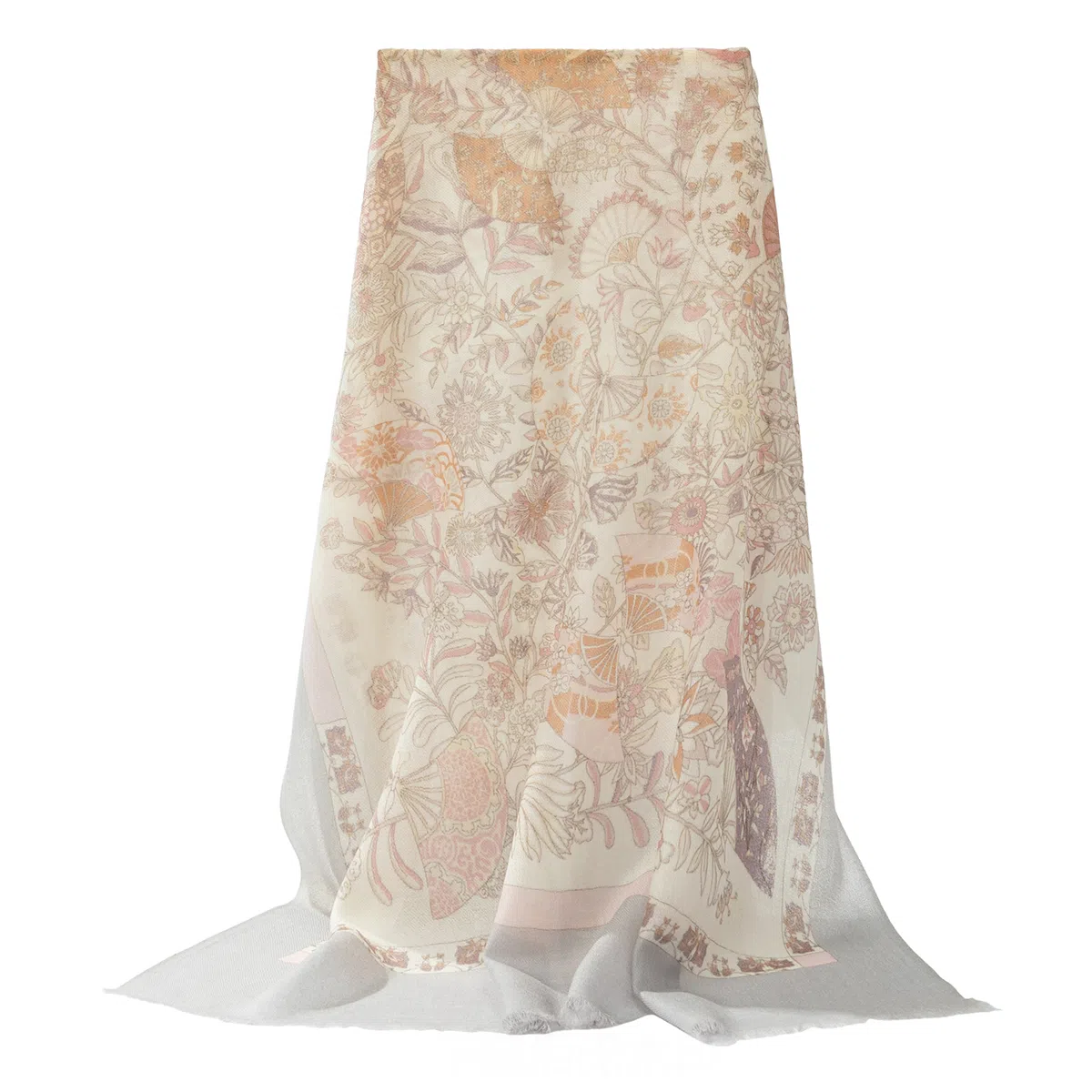 一米画纱 轻盈柔美细腻亲肤保暖空调披肩高档斜纹喷绘印花自然时尚旅游拍照 山羊绒 绒线围巾 女款