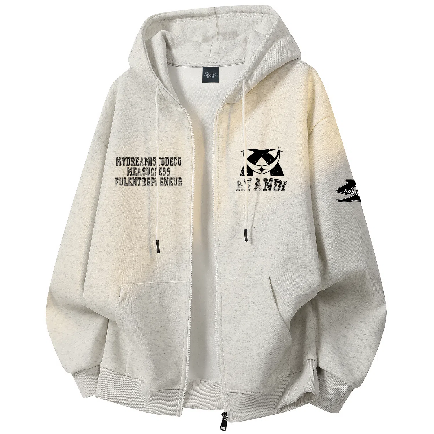 阿凡迪 【重磅华棉】美式潮流校园基础款品牌字母复古涂鸦印花高街通勤个性穿搭少年感无性别主义宽松简约拉链开衫连帽卫衣 男女同款