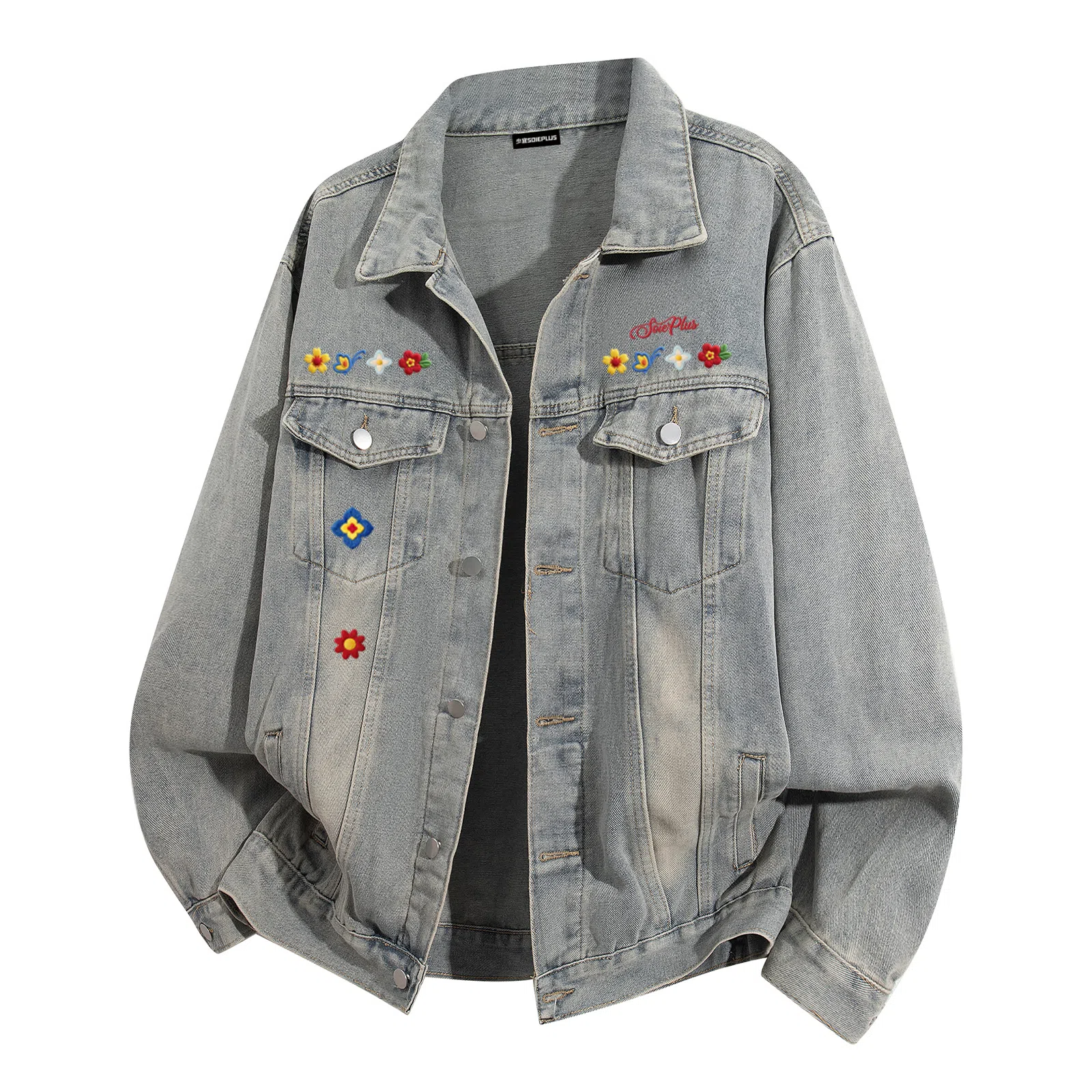 SOIEPLUS Vintage Embroidered Denim Jacket