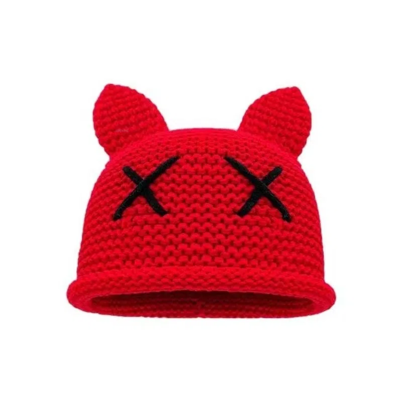 恩僾德 韩版可爱猫耳朵小众百搭高颜值保暖手工针织日系显脸小高颜值甜美包头 聚酯纤维 绒线帽 男女同款情侣款