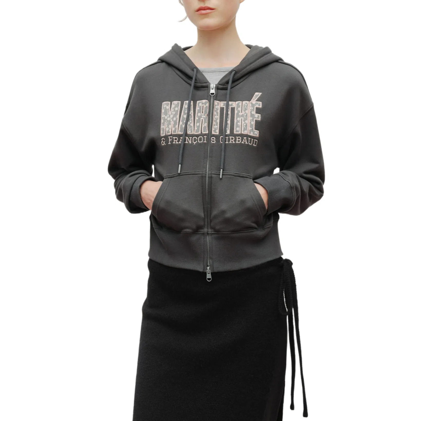 MARITHE FRANCOIS GIRBAUD FW25 LACE APPLIQUE CROP HOODIE