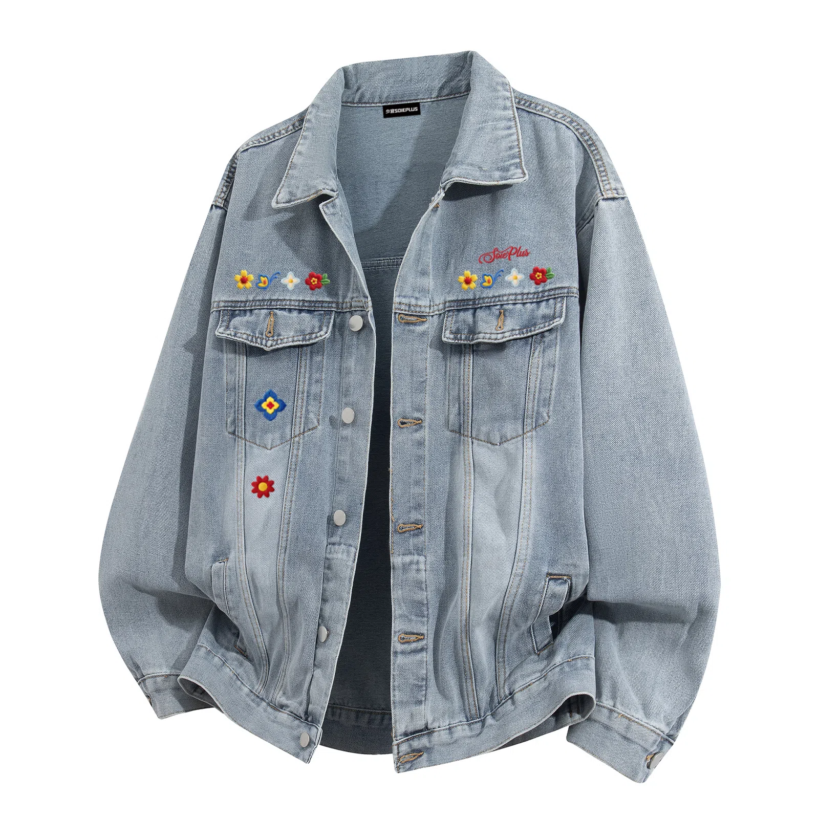 SOIEPLUS Vintage Embroidered Denim Jacket