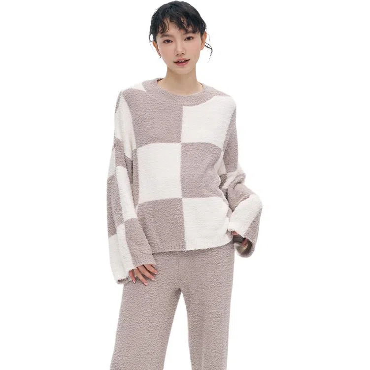 从轻 拼色长袖两件套家居服套装 女款