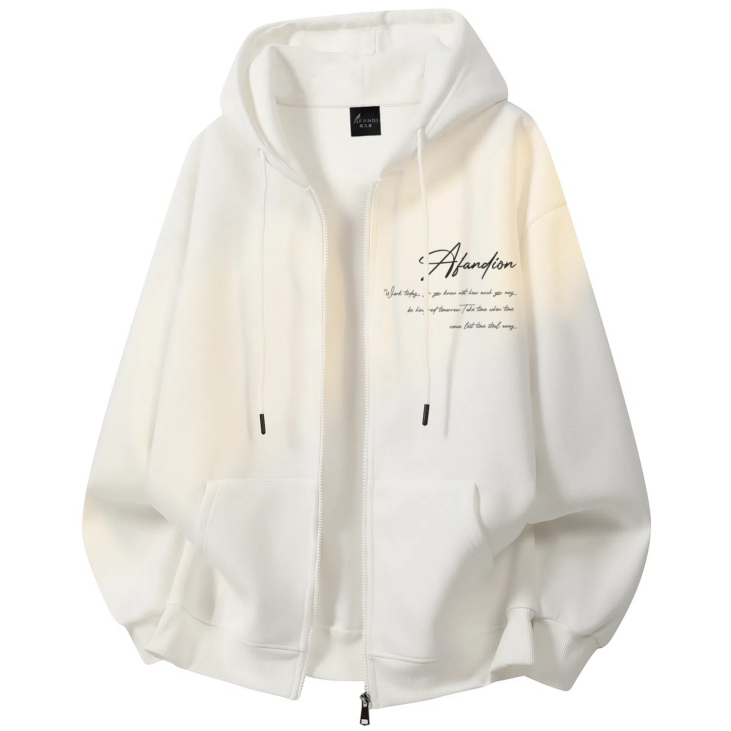 阿凡迪 【华棉重磅】美式高街简约品牌签名字母高级感纯色基础校园风学生街头百搭休闲通勤无性别主义潮流开衫拉链外套连帽卫衣 男女同款