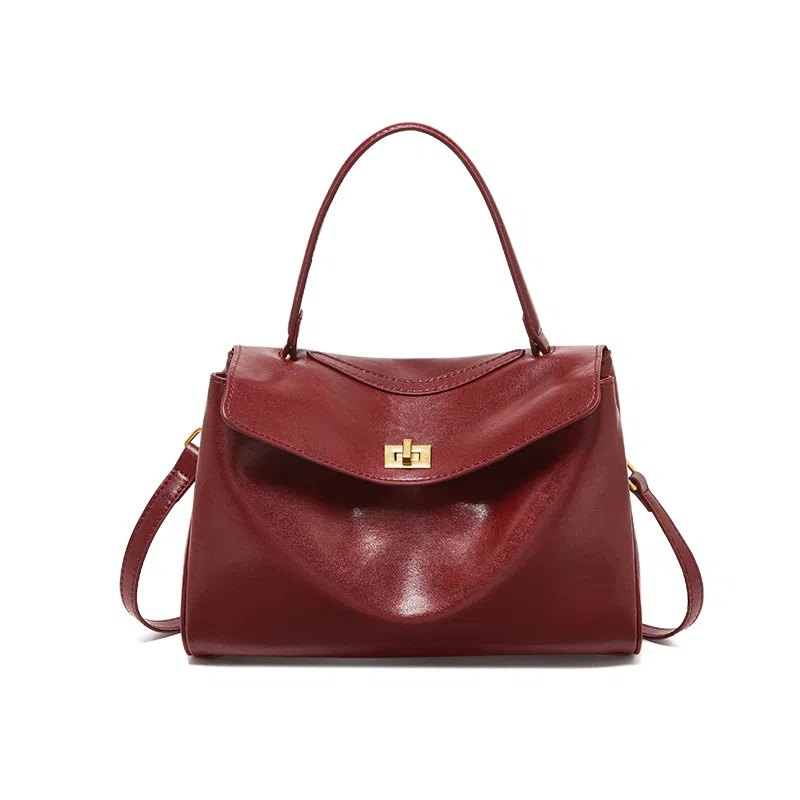 纳兰杜 经典气质时尚百搭大容量高级感简约休闲复古通勤小众品牌单肩斜挎包 牛皮拼合成革 手提包 常规 女款 子夜黑/车厘子红