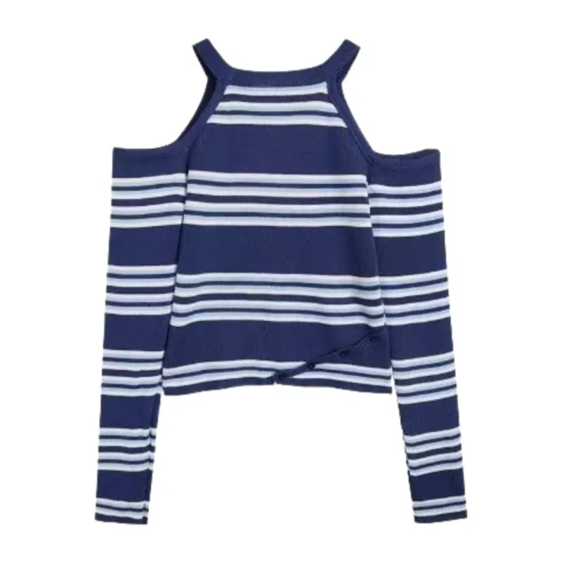 望莱仕 条纹适中合身长袖针织衫 女款