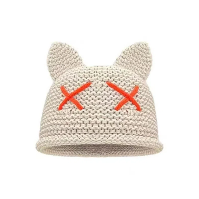 恩僾德 韩版可爱猫耳朵小众百搭高颜值保暖手工针织日系显脸小高颜值甜美包头 聚酯纤维 绒线帽 男女同款情侣款