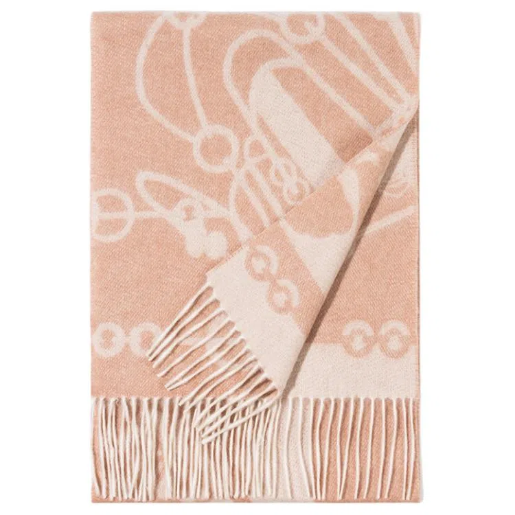 一米画纱 优雅保暖高级气质提花粗纺工艺加厚保暖高端轻奢优雅流苏 山羊绒 绒线围巾 女款