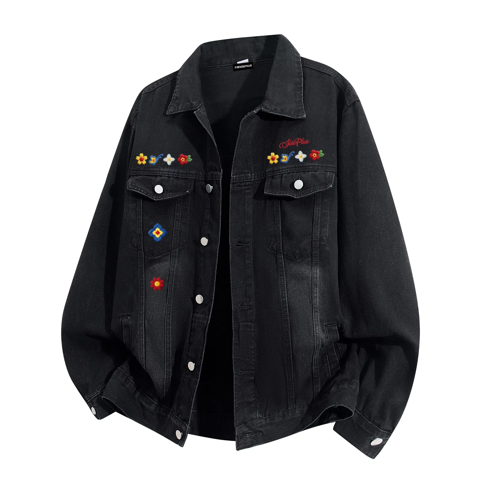 SOIEPLUS Vintage Embroidered Denim Jacket
