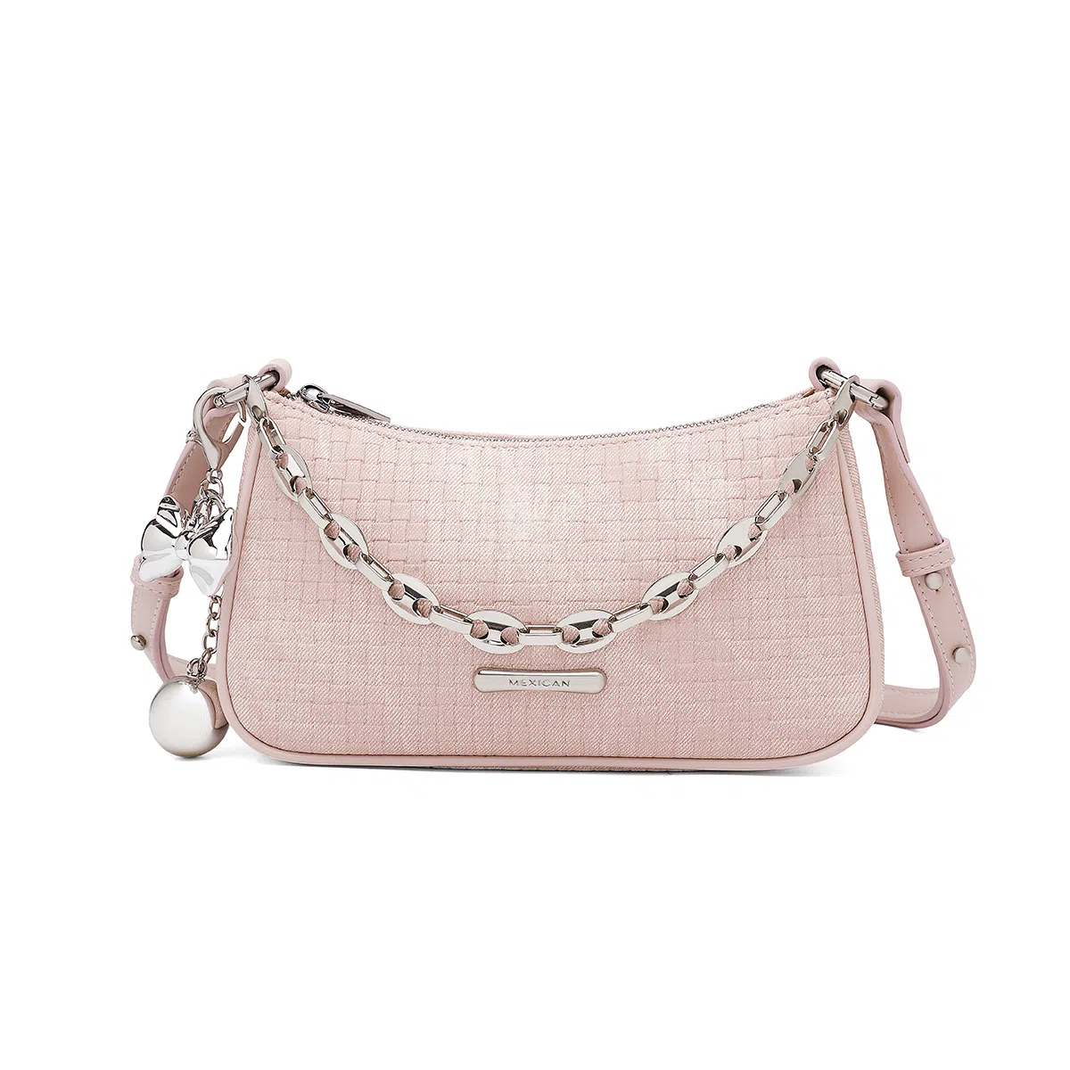 稻草人 时尚百搭甜美少女 编织纹理 聚氨酯革 腋下包斜挎包手提包单肩包 小号 女款 浅蓝/银色