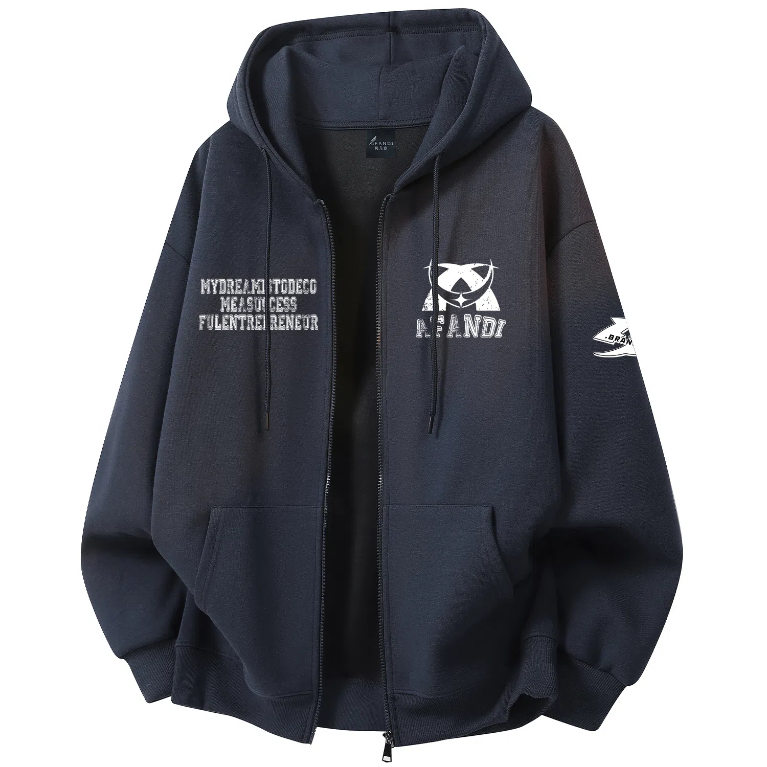 阿凡迪 【重磅华棉】美式潮流校园基础款品牌字母复古涂鸦印花高街通勤个性穿搭少年感无性别主义宽松简约拉链开衫连帽卫衣 男女同款