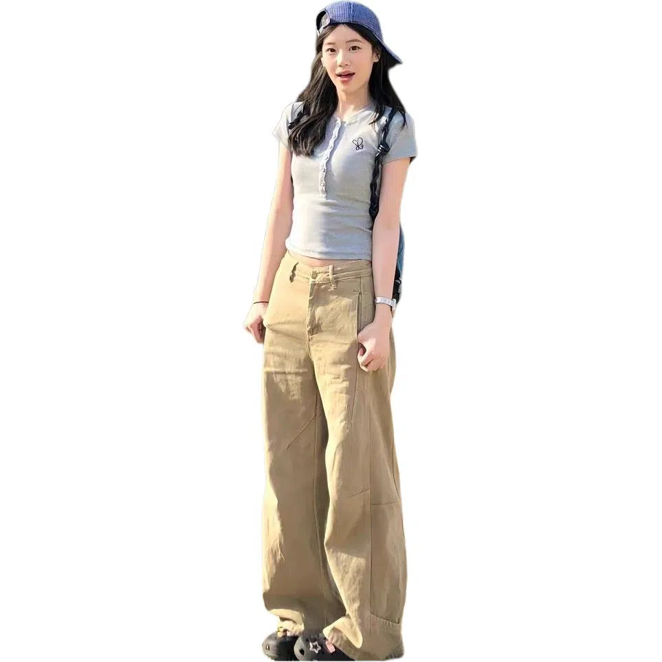 么宁 高腰适中宽松阔腿牛仔裤 女款