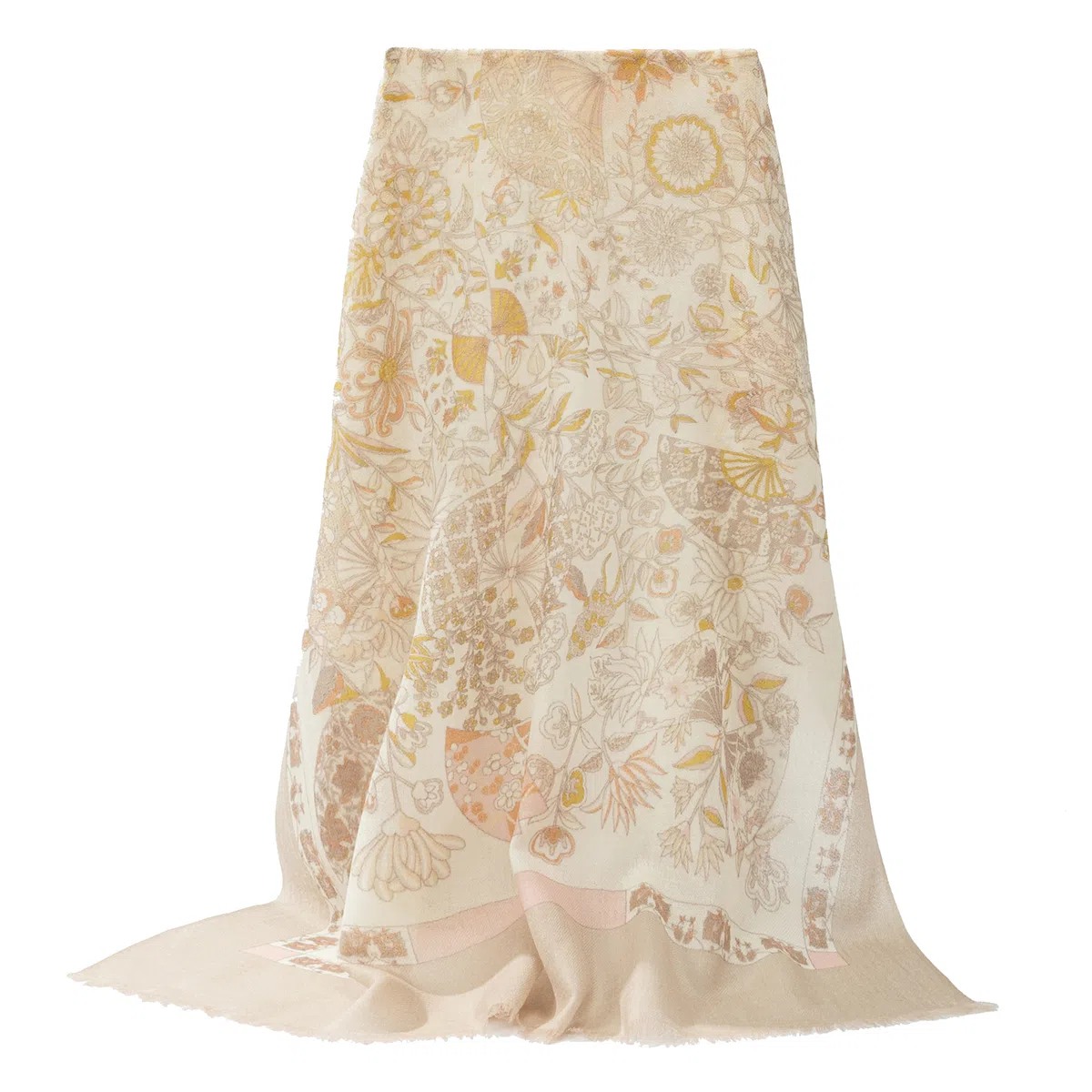 一米画纱 轻盈柔美细腻亲肤保暖空调披肩高档斜纹喷绘印花自然时尚旅游拍照 山羊绒 绒线围巾 女款