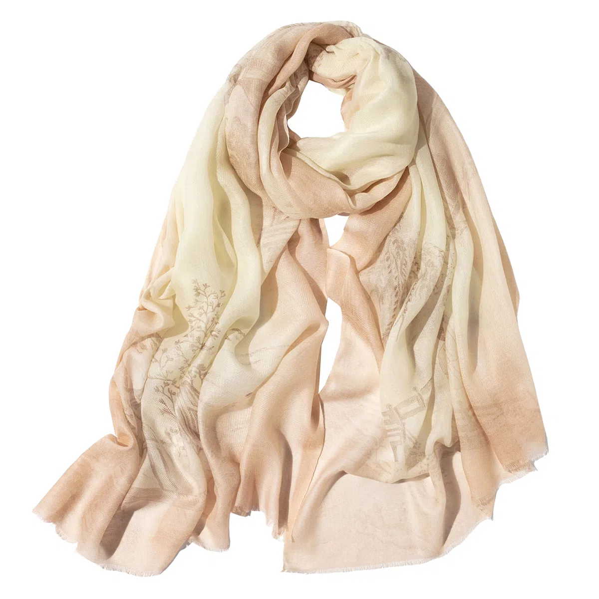 一米画纱 轻盈柔美细腻亲肤保暖空调披肩高档斜纹喷绘印花自然时尚旅游拍照 山羊绒 绒线围巾 女款