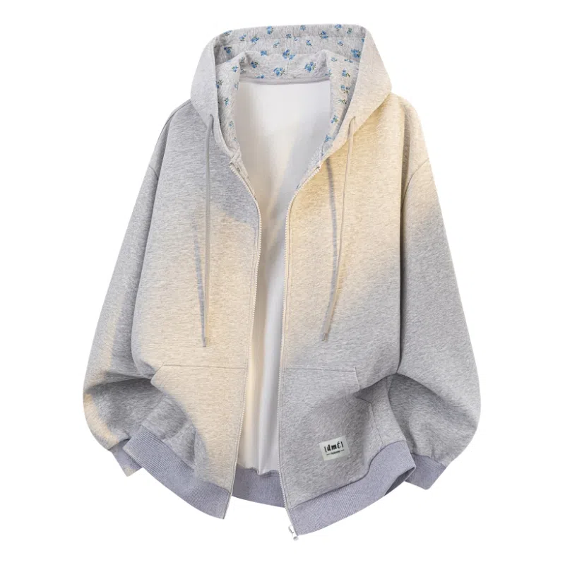 【dme】 时尚日常通勤百搭碎花拼接设计休闲开衫美式潮流宽松舒适连帽卫衣 男女同款