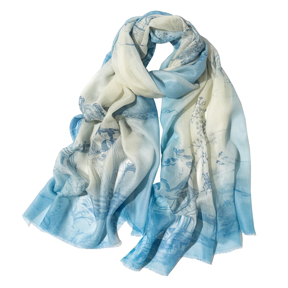 一米画纱 轻盈柔美细腻亲肤保暖空调披肩高档斜纹喷绘印花自然时尚旅游拍照 山羊绒 绒线围巾 女款