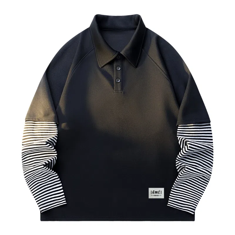 【dme】 日系简约翻领外穿拼接宽松休闲长袖上衣日常通勤舒适百搭假两件卫衣 男女同款