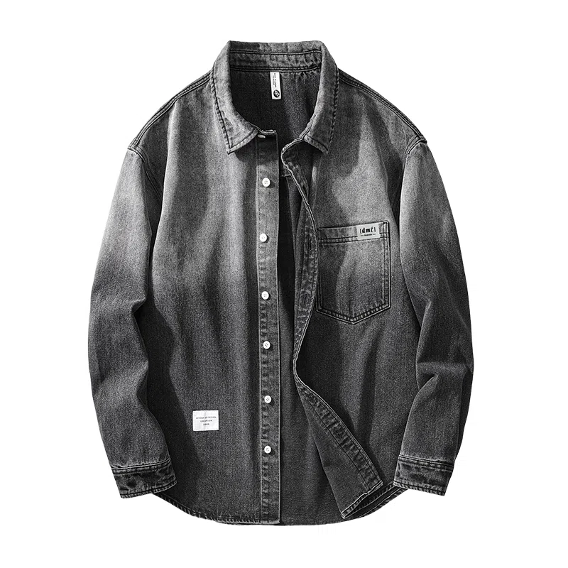 【dme】 时尚潮牌宽松小众设计感衬衣外套舒适百搭重工艺水洗渐变牛仔衬衫 男女同款 黑色