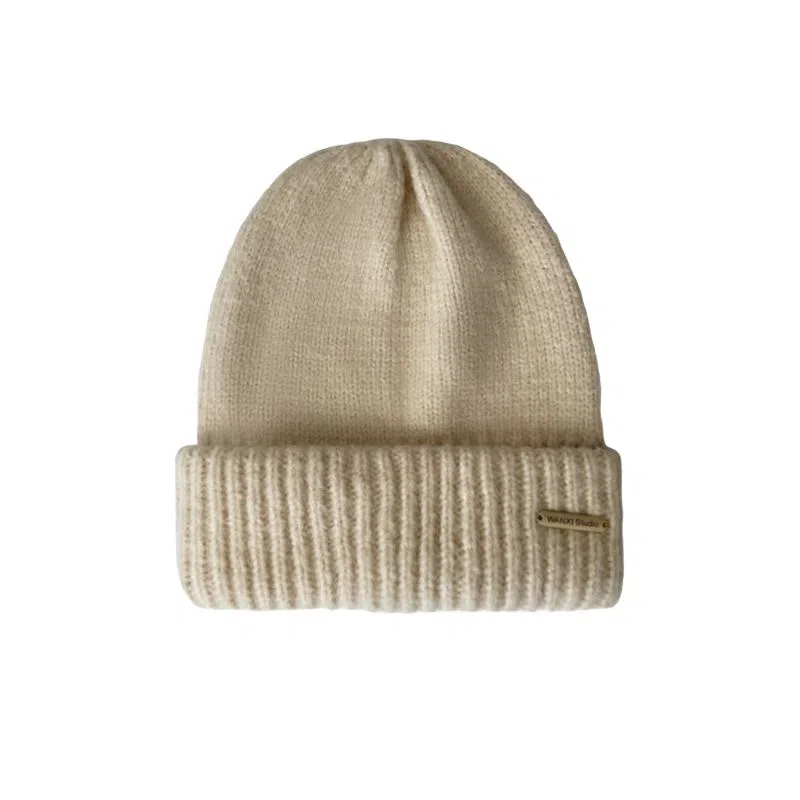 艾佳微 保暖堆堆帽韩版潮金属标针织帽显脸小宽松加厚 马海毛 绒线帽 男女同款情侣款