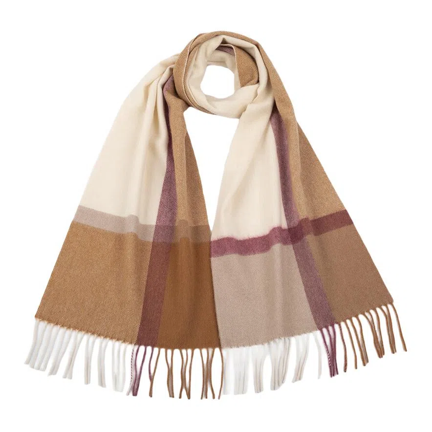 红豆 大气格纹时尚百搭舒适保暖 羊绒 绒线围巾 男女同款情侣款