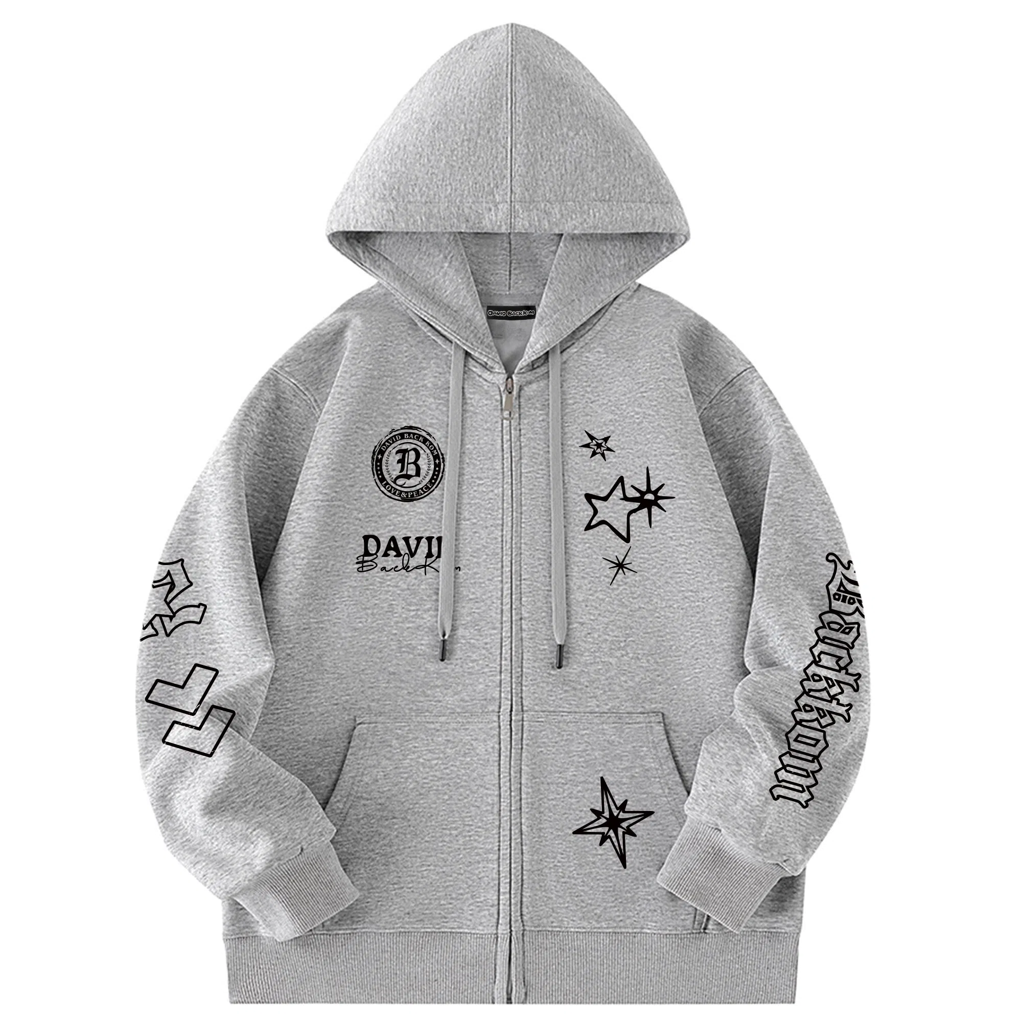 大卫贝肯 美式潮流高街品牌印花日常百搭舒适开衫宽松长袖卫衣 男女同款