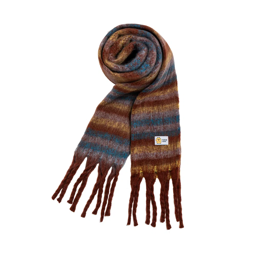 卡皮巴拉小黄豚 高级感百搭条纹保暖加厚复古流苏时尚 聚酯纤维 绒线围巾 男女同款情侣款