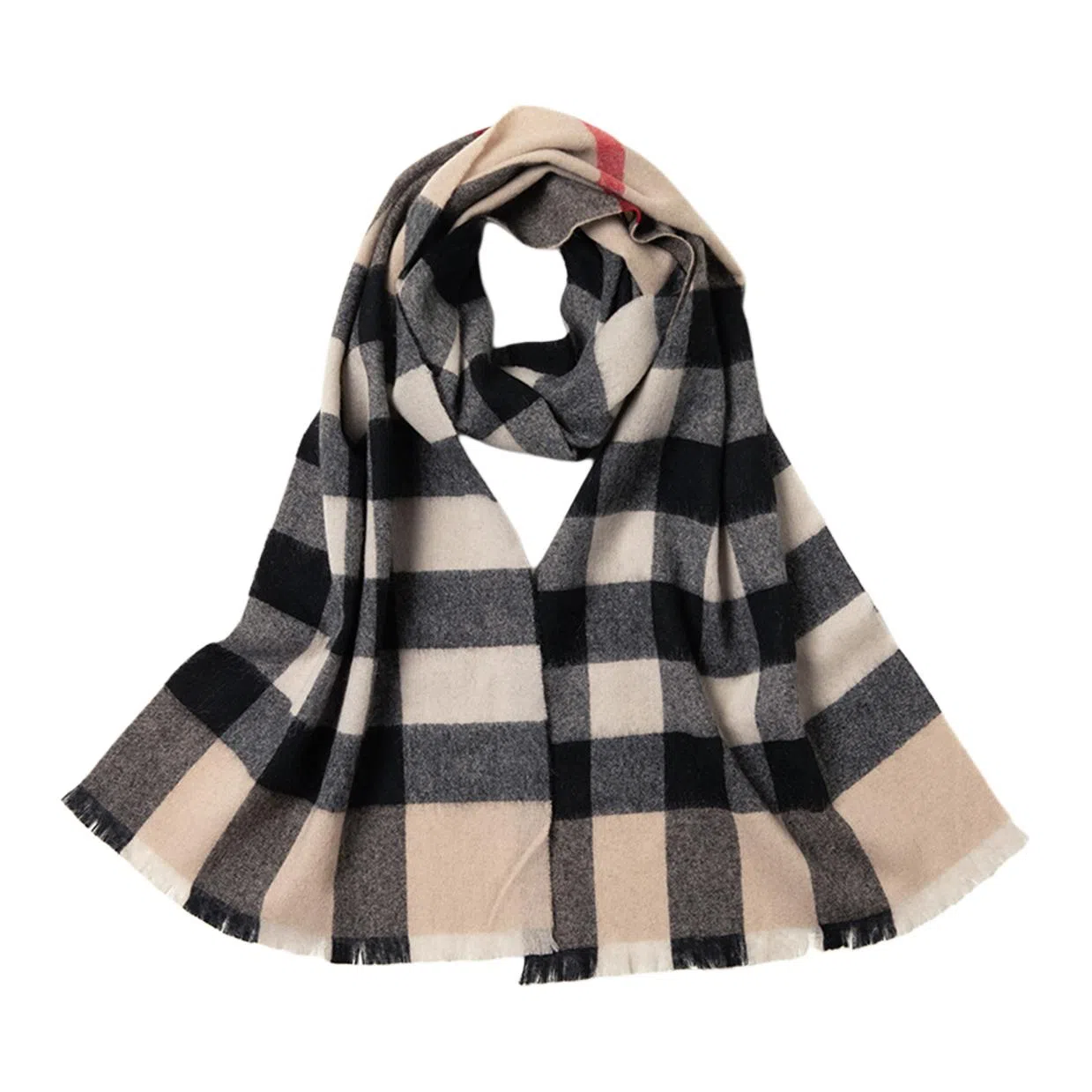 红豆 复古格纹时尚百搭保暖 羊毛 绒线围巾 男女同款情侣款