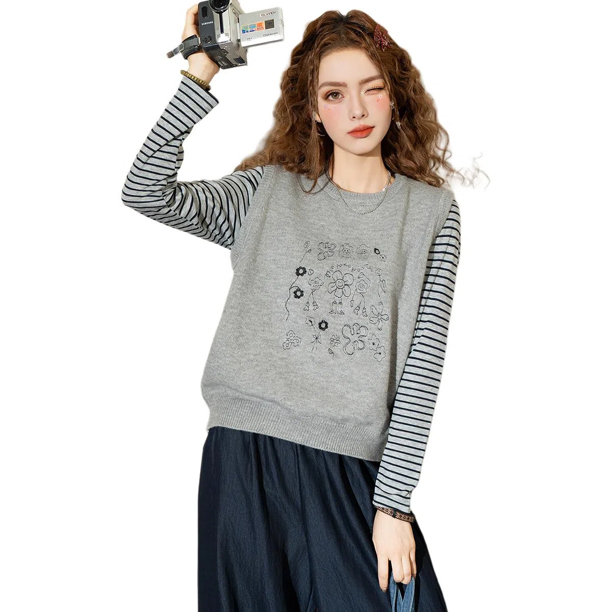 法文箱子 刺绣针织春秋季马甲 女款