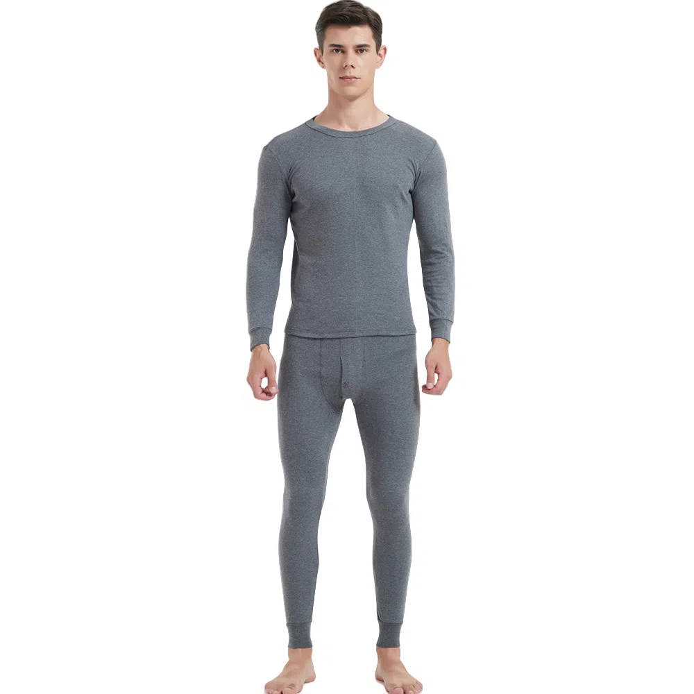 兰缪 韩式绅士简约棉质高弹力舒适贴身透气百搭打底秋衣秋裤家居服睡衣保暖套装 男款