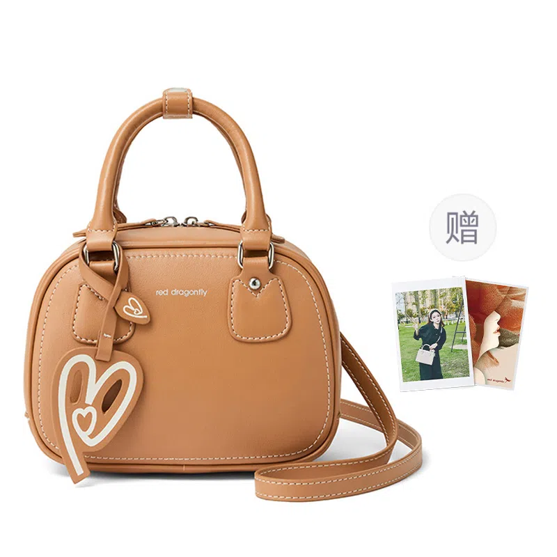 红蜻蜓 时尚复古个性气质潮流 牛皮 单肩斜挎手提包 常规 女款 咖啡色/金棕色