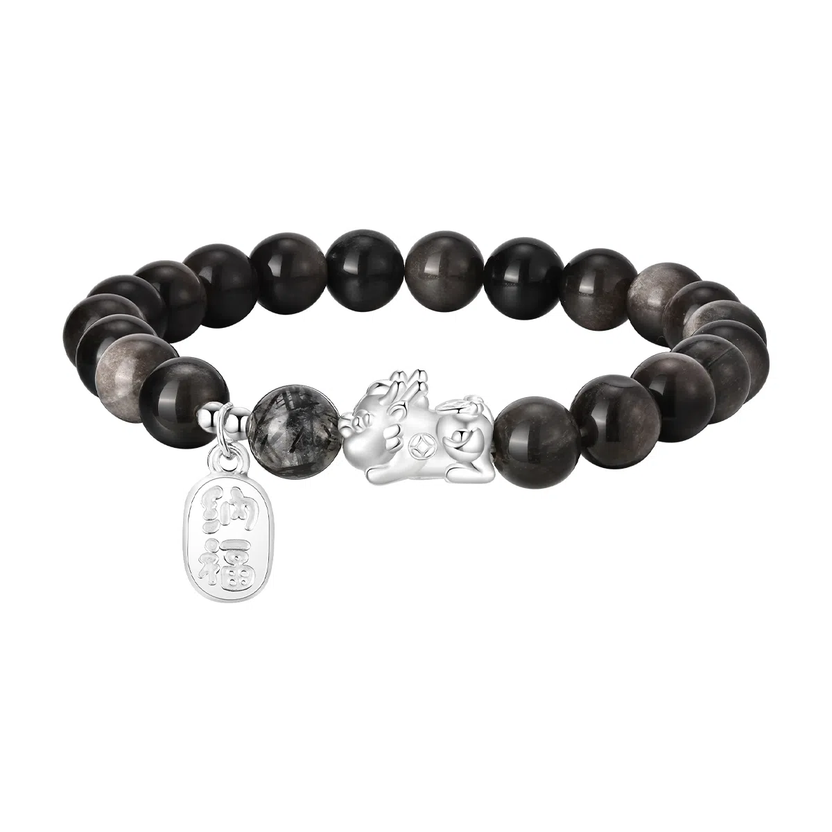 【999足银】 恋朵 八方来财 招财貔貅纳福吞金兽 转运上岸 黑曜石 手串 男女同款情侣款