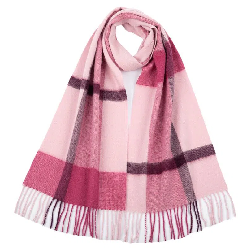 红豆 大气格纹时尚百搭舒适保暖 羊绒 绒线围巾 男女同款情侣款