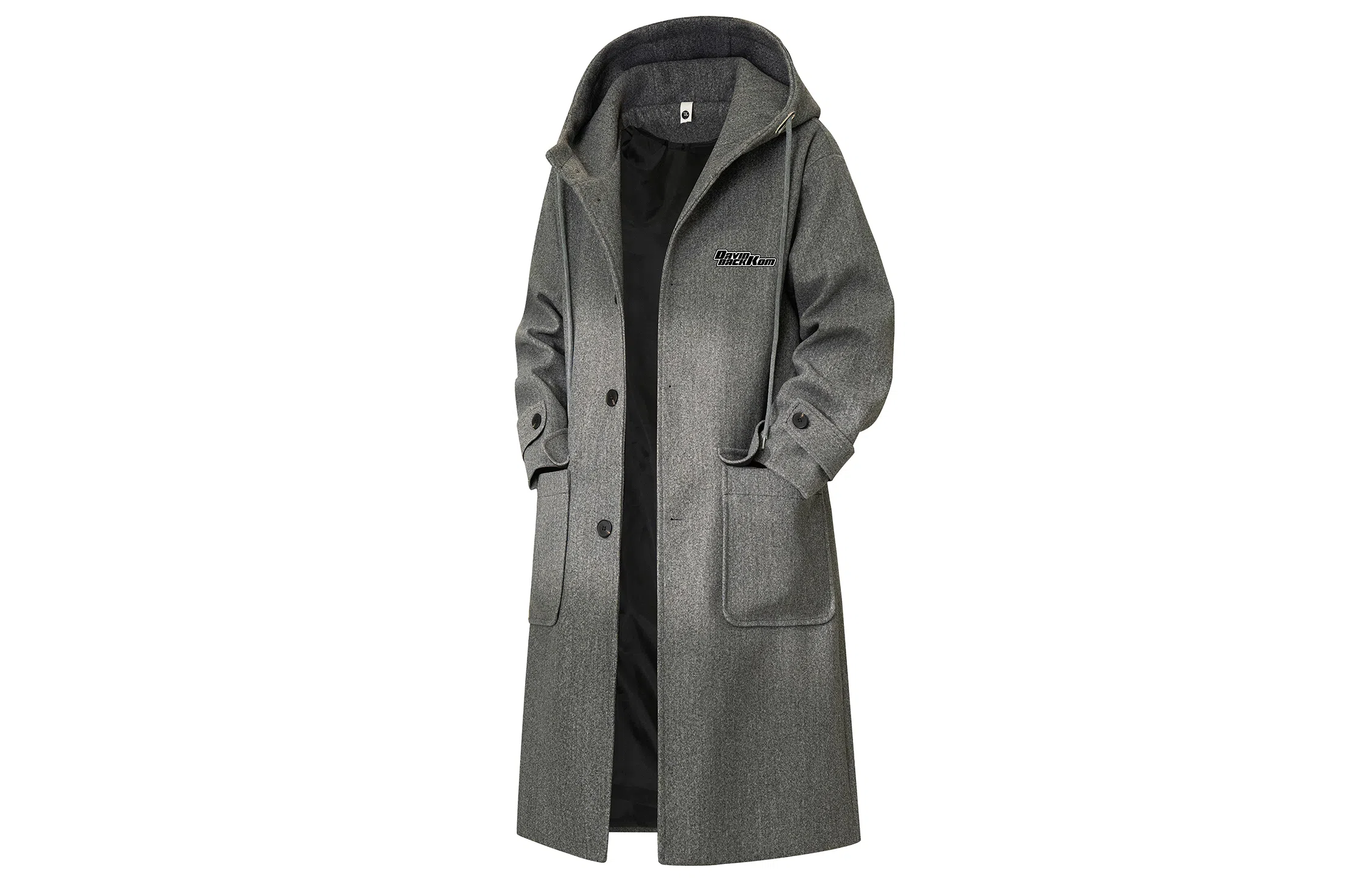 大卫贝肯 美式高街简约复古假两件连帽时尚韩版加棉加厚单排扣中长款毛呢大衣 男女同款