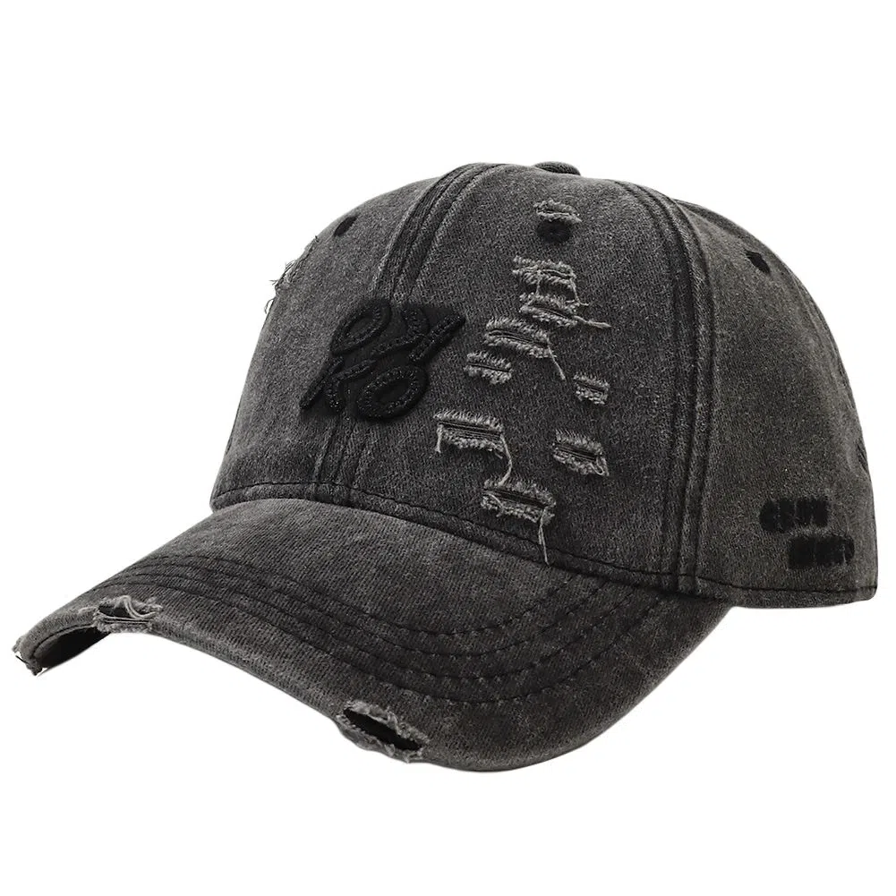 艾佳微 时尚通勤美式复古破洞水洗做旧百搭显脸小帽子潮 棉 鸭舌帽 男女同款情侣款