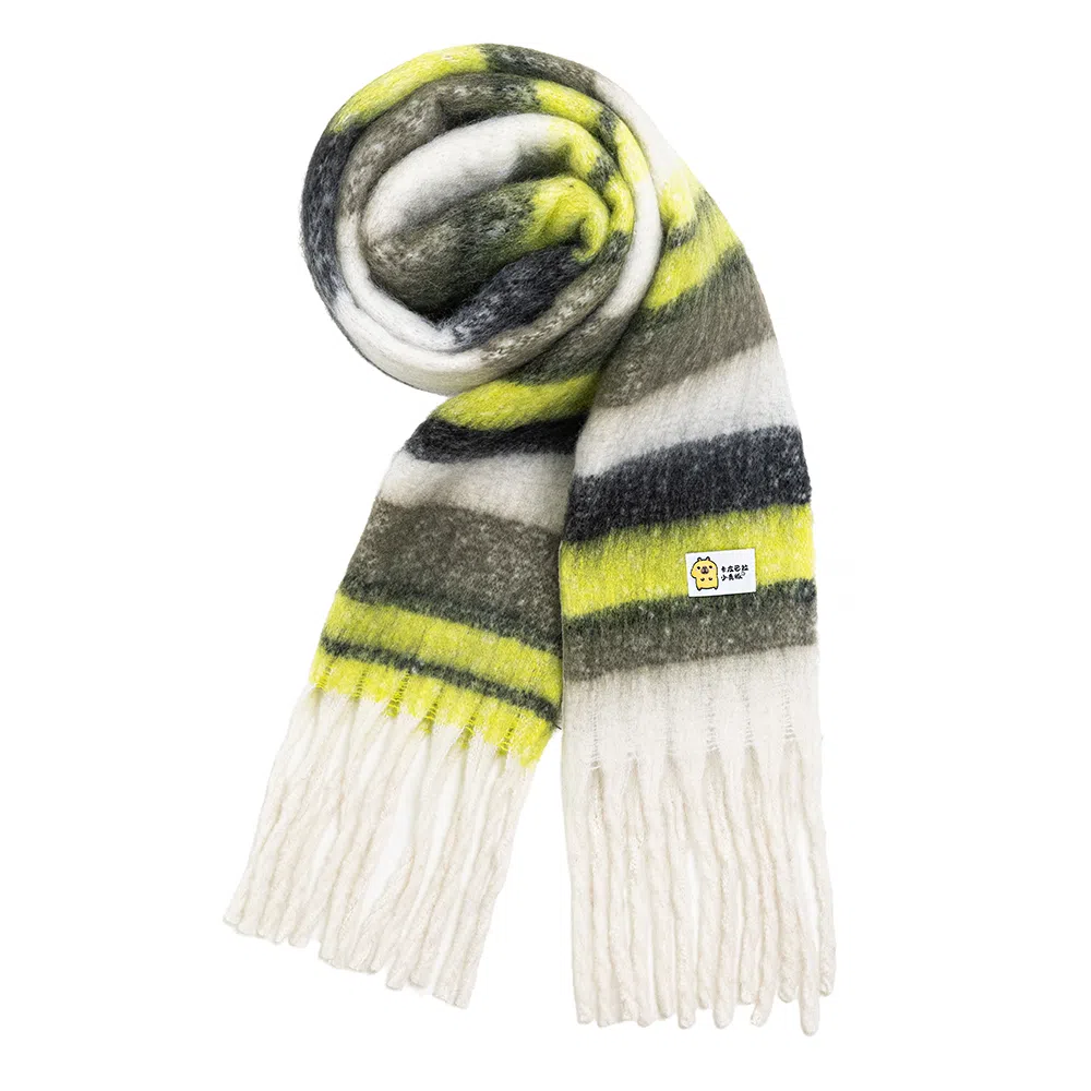 卡皮巴拉小黄豚 高级感百搭条纹保暖加厚复古流苏时尚 聚酯纤维 绒线围巾 男女同款情侣款